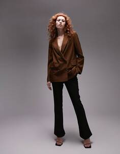 Шоколадный двубортный пиджак большого размера Topshop Tailored