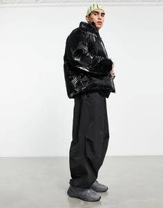 Черная виниловая пуховая куртка ASOS DESIGN