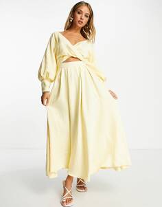 Лимонное платье миди с пышной юбкой ASOS EDITION