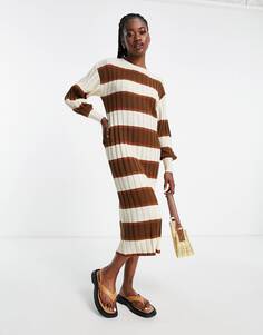 Платье-джемпер миди в коричневую полоску ASOS DESIGN ASOS DESIGN