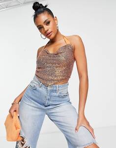 Бронзовый шарф с хомутом и пайетками ASOS DESIGN