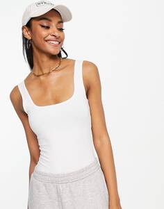 Белое хлопковое боди с круглым вырезом ASOS DESIGN - WHITE