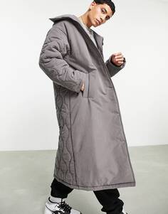 Серая стеганая куртка оверсайз с воротником-стойкой и стеганой вставкой ASOS DESIGN