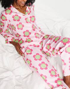 Розовая пижама из модала с длинными рукавами и брюками ASOS DESIGN