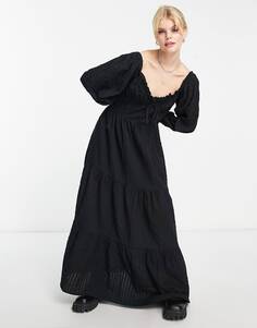Черное платье макси с вырезом сердечком Reclaimed Vintage