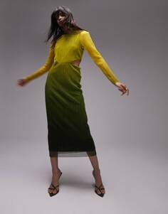 Разноцветное сетчатое платье миди с эффектом омбре Topshop