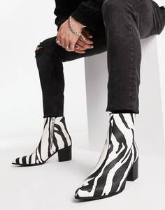 Ботинки челси на каблуке из фактурной искусственной кожи с принтом под зебру ASOS DESIGN