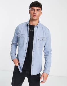 Голубая джинсовая рубашка скинни ASOS DESIGN