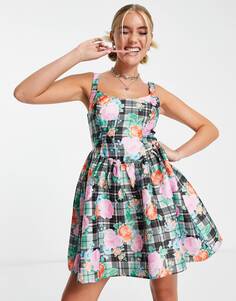 Атласное платье мини с корсетом и цветочным принтом Miss Selfridge