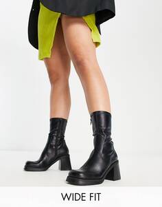 Черные ботинки на каблуке средней длины ASOS DESIGN Wide Fit