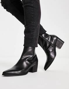 Черные кожаные ботинки челси на каблуке с острым носком ASOS DESIGN