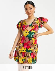 Разноцветное платье мини с ярким цветочным принтом Topshop petite