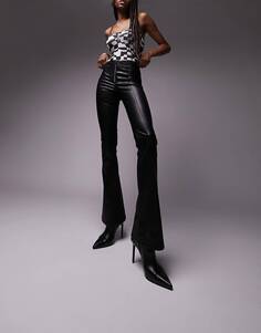 Черные расклешенные джинсы скинни Topshop Tall из искусственной кожи с застежкой-молнией спереди и разрезом по низу