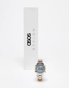 Серебряные часы унисекс с цифровым браслетом ASOS DESIGN с деталями из розового золота
