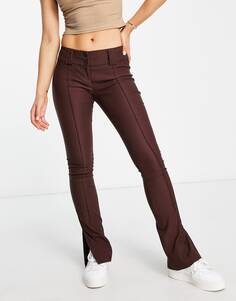 Расклешенные брюки с заниженной талией Topshop bengaline с двумя пуговицами шоколадного цвета