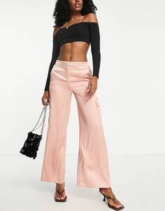 Светло-розовые атласные широкие брюки карго Miss Selfridge