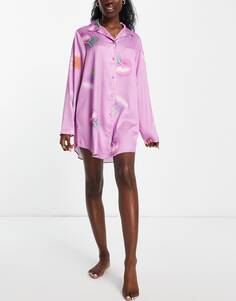 Фиолетовая атласная неоновая рубашка для ночного сна ASOS DESIGN