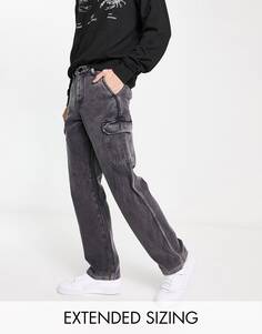Черные свободные брюки карго с эффектом кислотной стирки ASOS DESIGN