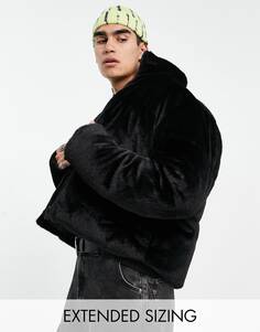 Черная пуховая куртка из искусственного меха ASOS DESIGN