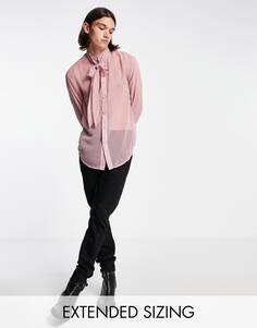 Розовая прозрачная рубашка с завязками на шее и объемными рукавами ASOS DESIGN