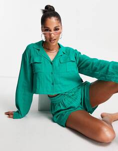 Изумрудно-зеленая пляжная рубашка оверсайз с двумя карманами ASOS DESIGN