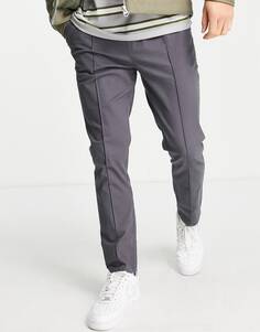Темно-серые узкие брюки чинос с эластичной талией и защипами ASOS DESIGN