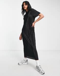 Черное плиссированное платье-футболка миди ASOS DESIGN