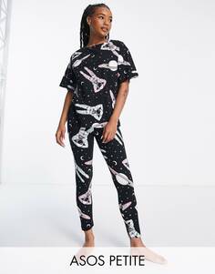 Черный пижамный комплект с футболкой и леггинсами ASOS DESIGN Petite
