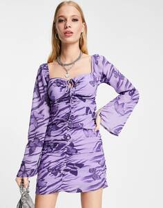 Фиолетовое платье мини с пуговицами и пуговицами ASOS DESIGN с принтом бабочки