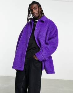 Фиолетовая спортивная куртка оверсайз с эффектом начеса ASOS DESIGN ASOS DESIGN