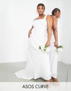 Атласное свадебное платье цвета слоновой кости с квадратным вырезом и шлейфом ASOS EDITION Curve Layne
