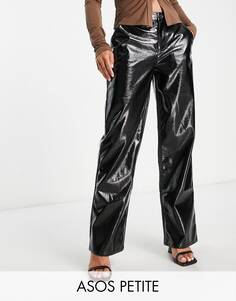 Черные блестящие виниловые брюки прямого кроя ASOS DESIGN Petite