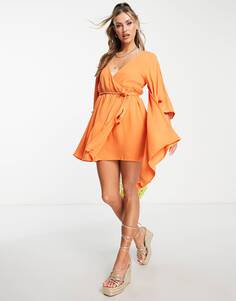 Оранжевое пляжное платье с объемными рукавами ASOS DESIGN