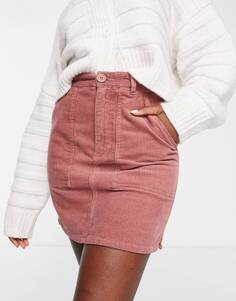 Розовая вельветовая мини-юбка с накладными карманами ASOS DESIGN