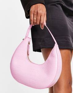 Изогнутая сумка через плечо ASOS DESIGN из крупной розовой крокодиловой кожи