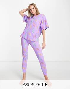 Фиолетовый пижамный комплект с крупной футболкой и леггинсами ASOS DESIGN Petite
