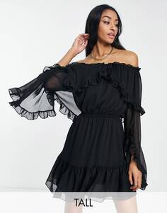 Черное платье мини с оборками и оборками Topshop