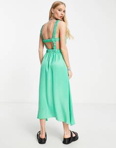Изумрудно-зеленое платье миди премиум-класса с открытой спиной Topshop