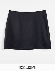 Черная атласная юбка с разрезом по подолу ASYOU