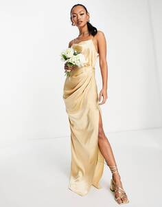 Атласное платье макси с драпировкой ASOS DESIGN Bridesmaid, золото