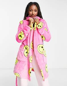 Розовый мини-халат из флиса super soft pop smile ASOS DESIGN