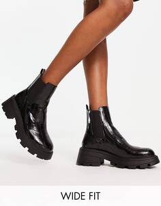 Черные массивные ботинки челси из кожи крокодила Topshop