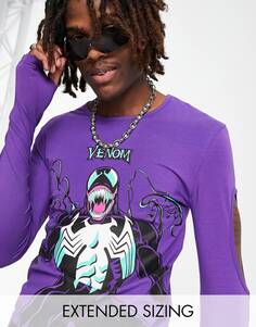 Фиолетовая футболка с длинным рукавом с принтом Marvel Venom ASOS DESIGN