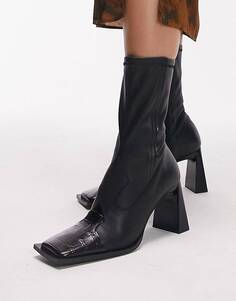 Черные кожаные ботинки премиум-класса в стиле вестерн Topshop Hudson на каблуке