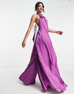Пурпурный комбинезон с широкими штанинами и открытой спиной ASOS DESIGN