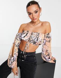 Укороченный топ с атласным галстуком и принтом бабочки ASOS DESIGN