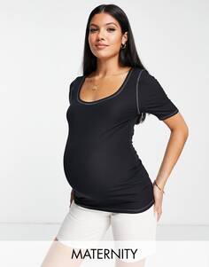 Черная футболка премиум-класса с контрастным вырезом и овальным вырезом Topshop Maternity