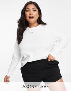 Белая футболка с длинным рукавом из смесового хлопка ASOS DESIGN Curve Ultimate - WHITE