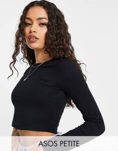 Черная приталенная укороченная футболка с длинным рукавом ASOS DESIGN Petite