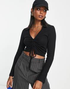 Топ в рубчик с длинными рукавами ASOS DESIGN, черный